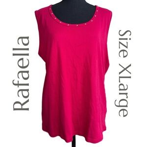 Rafaella - Embellished Trim Tank for Fall Layering - Rum Punch Color - Size XL